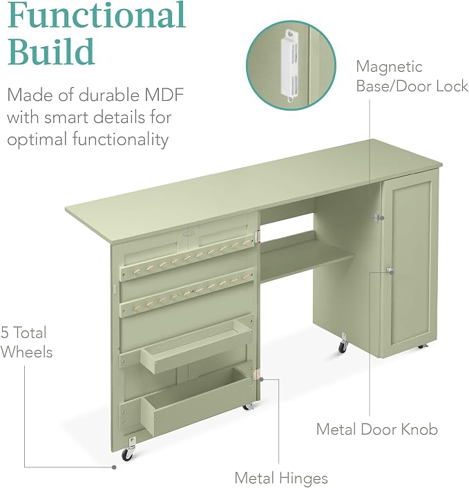 Best Choice Products Large Folding Sewing Table, Caster Wheels, Storage Shelves - Image 7