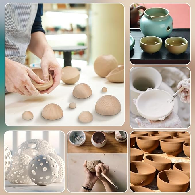 BENECREAT 12 Pcs Clay Pottery Bowl Press Tool, 12 Sizes Wooden Ceramic Top Tools - Image 5