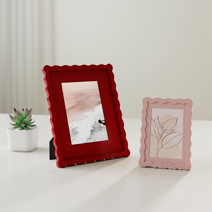 5x7 Picture Frame with Mat for 4x6, Wavy Edge Wooden Real Glass Photo Frame for - Image 7