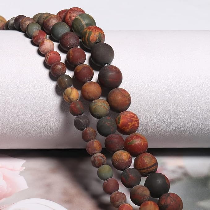 60pcs Natural Matte Picasso Jasper Gemstone Beads,6mm Frosted Round Loose Stone - Image 7
