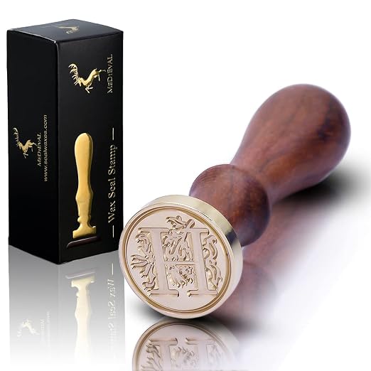 Medieval Initial Alphabet Wax Seal Stamp, Brass Head Wooden Handle, - Image 6