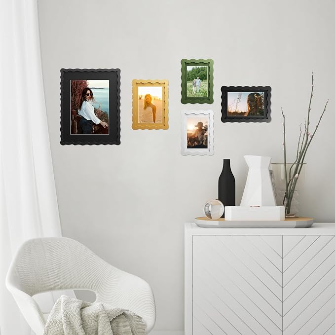 11x14 Picture Frame with Mat for 8x10, Wavy Edge Wooden Real Glass Photo Frame - Image 7