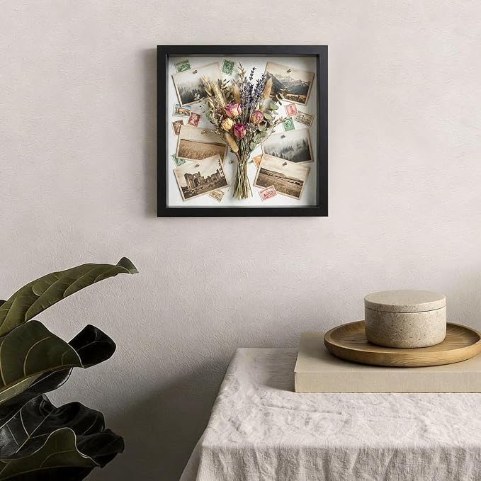 8x8 Shadow Box Frame with Linen Background & Metal Push Pins, Plexiglass Front - Image 7