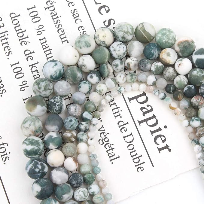 48pcs Natural Matte Tree Agate Gemstone Beads,8mm Frosted Round Loose Stone - Image 7