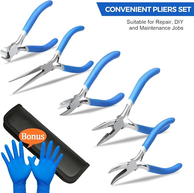 SOONAN 5 Pieces Mini Pliers, Long Lasting Tool Set Cable Cutters, Long Needle - Image 9