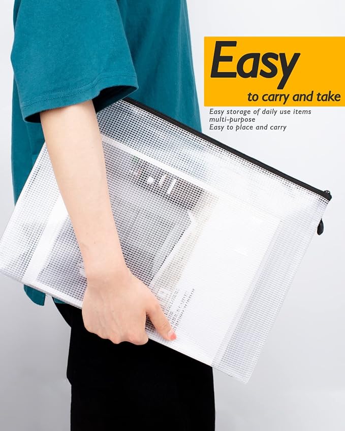 SUNEE Plastic Mesh Zipper Pouch 7.8x10.8 in, Small Water-Resistant Zip Bag - Image 7
