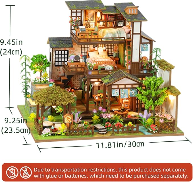 DIY Miniature House Kit with LED Lights, Bamboo Spring Courtyard Wooden Mini - Image 6