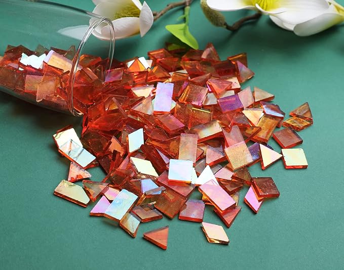 200 Pieces Bulk Iridescent Mosaic Glass Tiles, 4 Shapes Mixed Stained Glass - Image 5