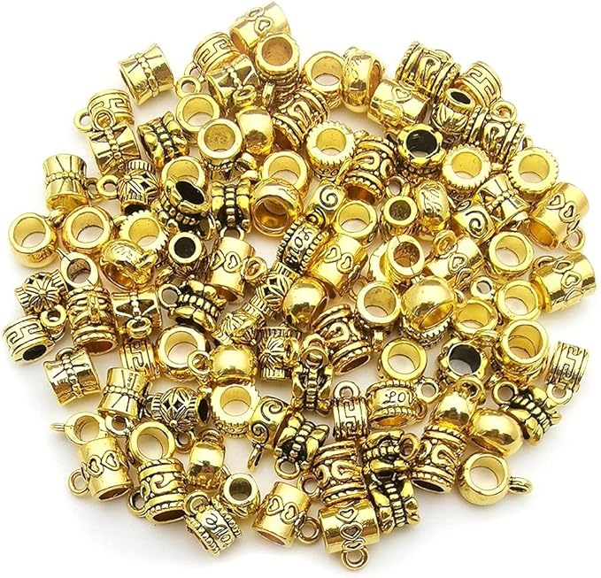 100 pcs Antique Gold Clasp Bail Beads Charms, Bail Tube Beads, Loose Spacer Bead - Image 5