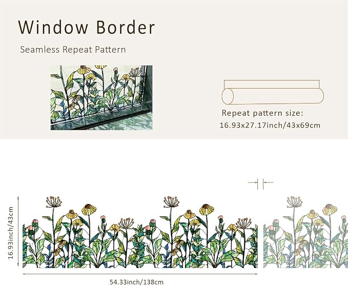 Original Hand Drawn Window Cling Film Stained Glass Border, Double Sided - Image 6