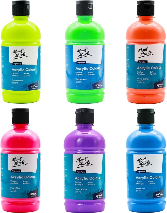 Mont Marte Signature Fluoro Pink Acrylic Paint, Semi-Matte Finish, 12 Colors - Image 6