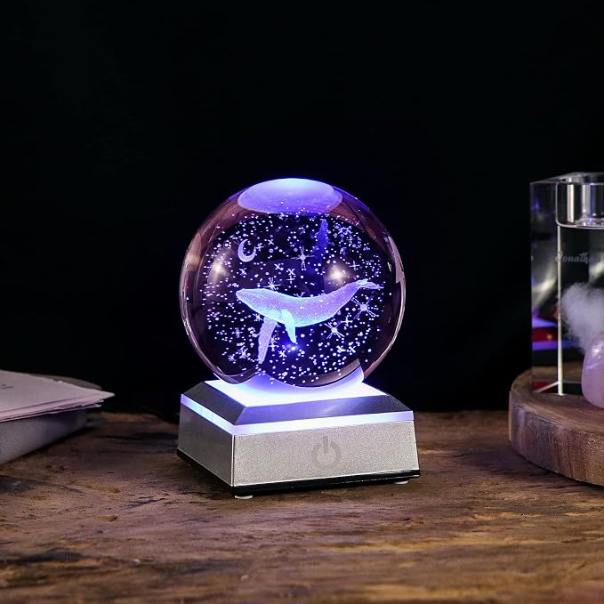 3D Engraved Whale K9 Crystal Ball - Image 7