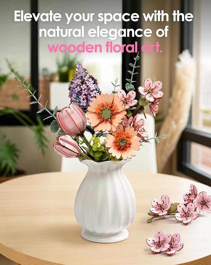 rowood 3D Puzzles for Adults, Mother's Day Wooden Artifical Flower Craft Kit - Image 7