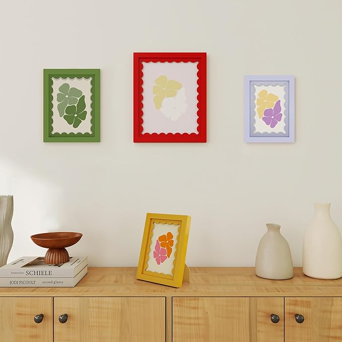 6x8 Picture Frame with Wavy Mat, Wooden Real Glass 6 x 8 Photo Frame - Image 7