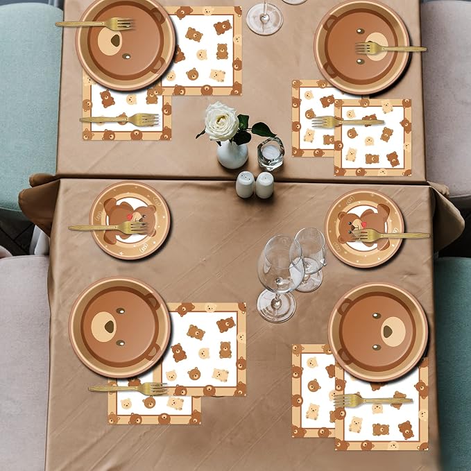 96 Pcs Bear Baby Shower Party Plates Decorations We Can Bearly Wait Baby - Image 7