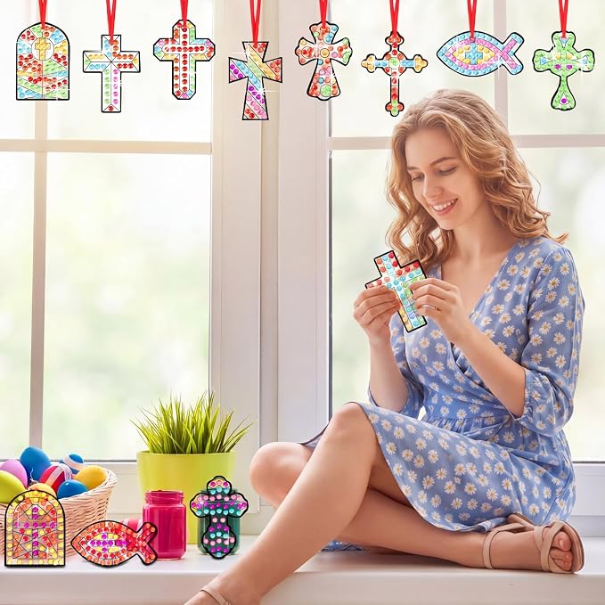 WinnerWhy 36 Set Religious Suncatcher Crafts Cross Diamond Art DIY Christian 5d - Image 6