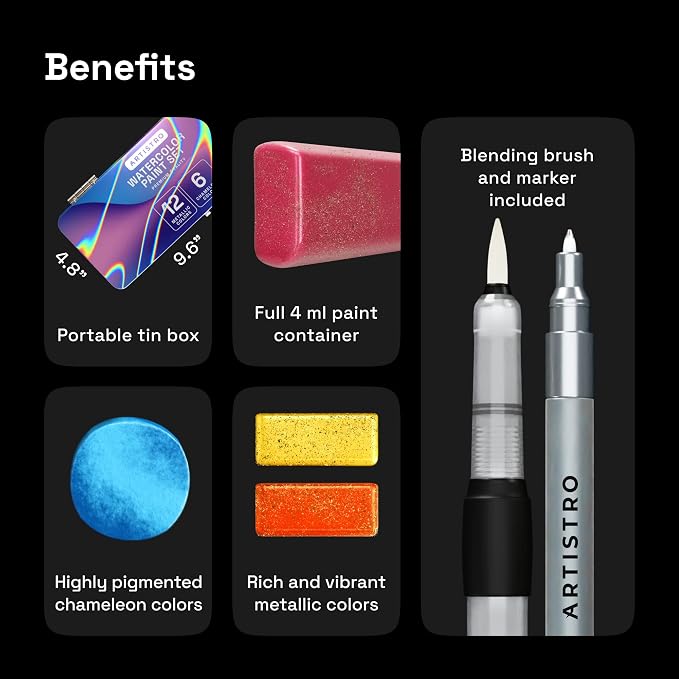 ARTISTRO 18 Metallic Color Watercolor Paint Set - Image 6