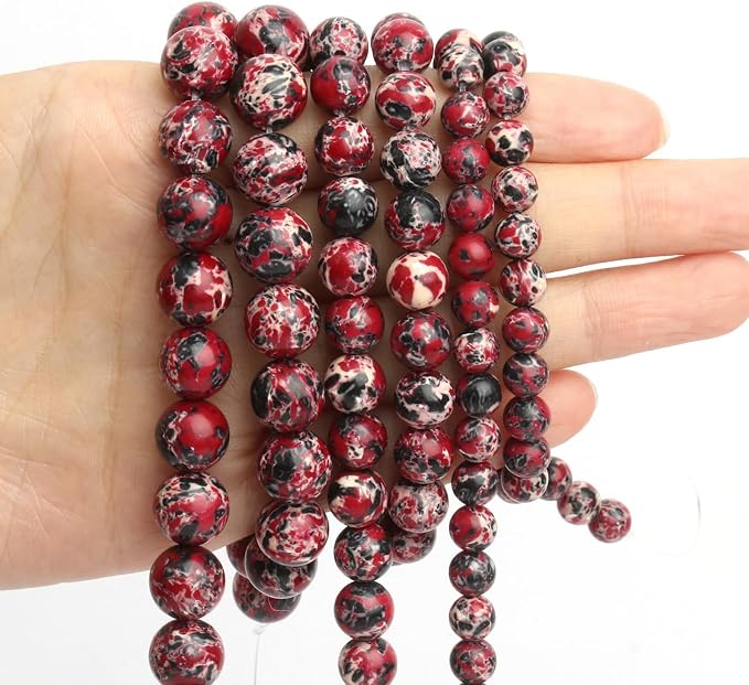 60pcs Black Red White Imperial Jasper Gemstone Beads,6mm Round Loose Stone Beads - Image 7