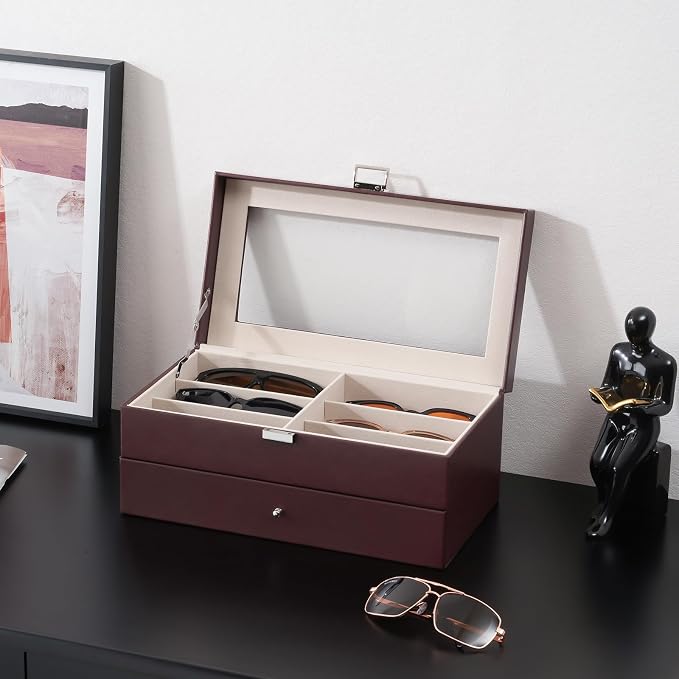 ProCase 12 Slots Sunglasses Organizer, 2 Layer Sunglass Case, Leather Eyeglass - Image 7