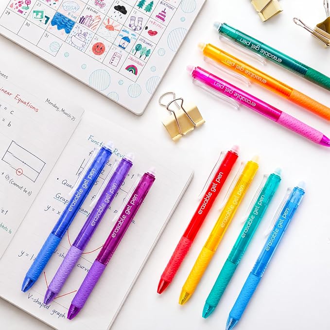 Lineon Erasable Gel Pens, 12 Colors Retractable Fine Point Erasable Pens Clicker - Image 8