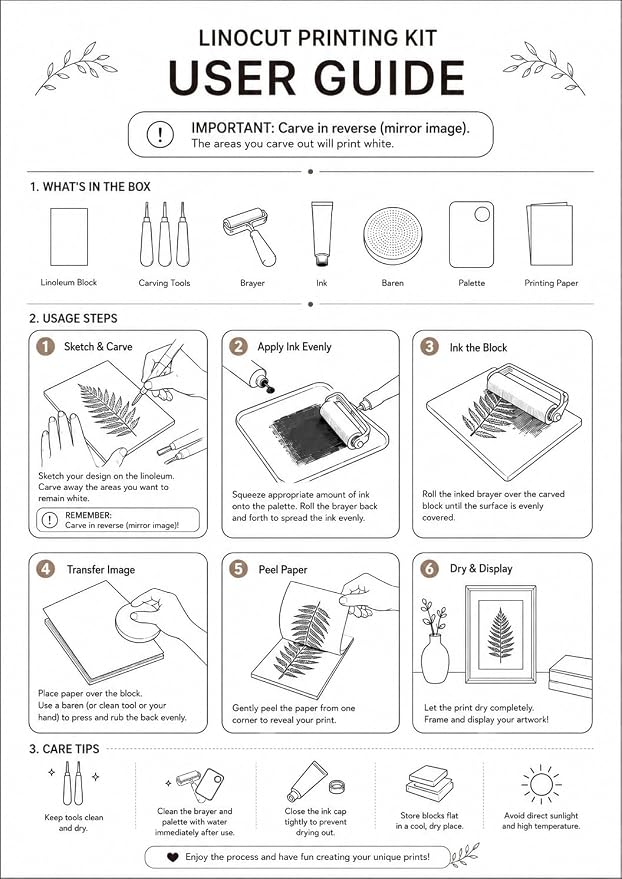 Linocut Kit with 3 Blocks, Linoleum Blocks - Image 8