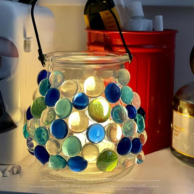FANTIAN 10LB Fire Pit Glass, Mixed Blue Flat Glass Marbles - Image 7
