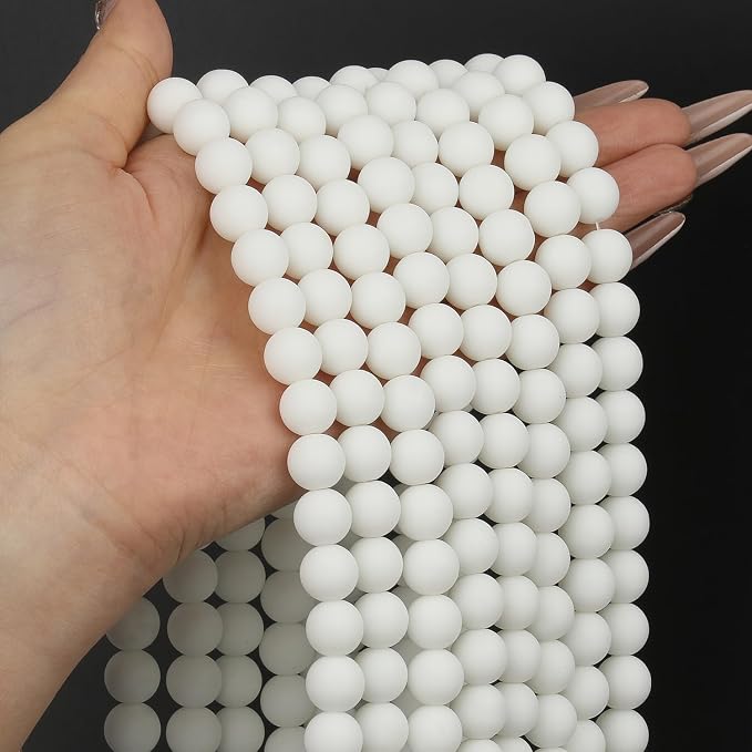 48pcs Natural Matte White Agate Gemstone Beads,8mm Frosted Round Loose Stone - Image 7