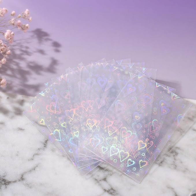 100pcs Photocard Sleeves, 3.58x2.56 in Love Heart-Shape Laser Flashing Card - Image 7