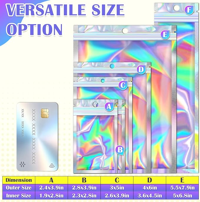 JETMORE 100 Pcs Mylar Bags, Holographic Bags, Resealable Bag - Image 6