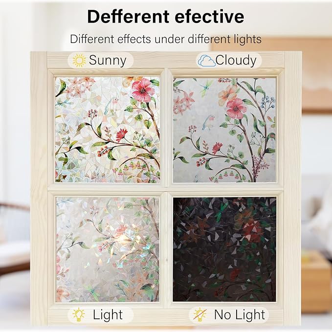 Ranzdn Window Privacy Film, Stained Glass, Static Cling, 17.5" x 78.7" | No - Image 7