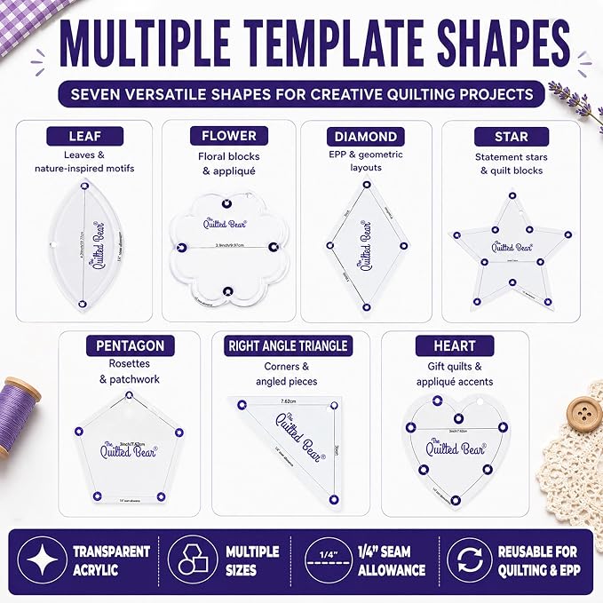The Quilted Bear Leaf Quilting Templates – 8 Clear Non-Slip Acrylic Quilt - Image 9
