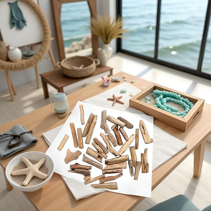 20 Pcs Natural Driftwood Pieces Branch Slices Craft Sticks Beach Decor - Image 7