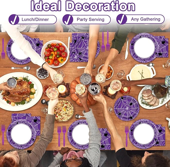 Qyeahkj 100 Pcs Halloween Birthday Party Supplies Paper Plates and Napkins Set - Image 7