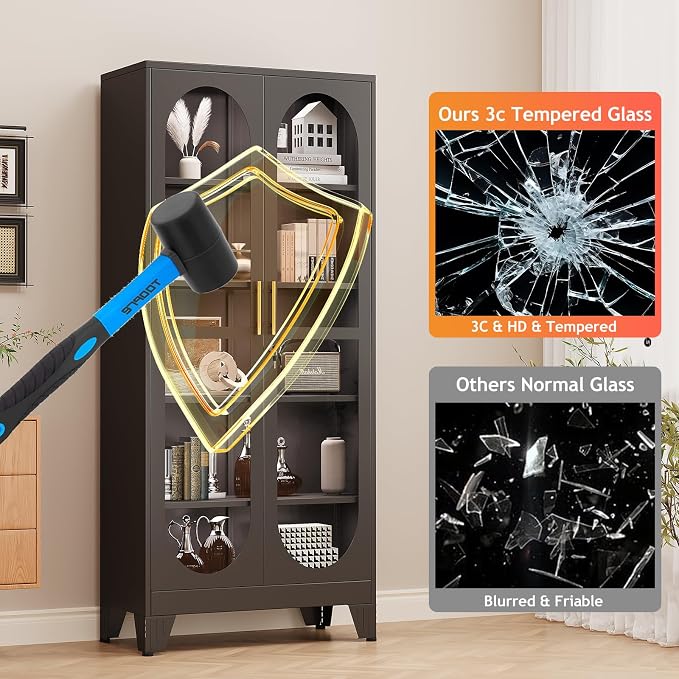 Display Cabinet with Glass Door, Metal Curio Cabinet Multi-Purpose Display Case - Image 7