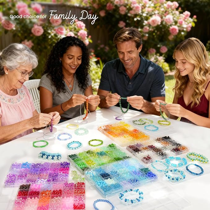 7200PCS 6mm Glass Beads Bracelet Making Kit, 144 Colors Assorted Crystal Beads - Image 7