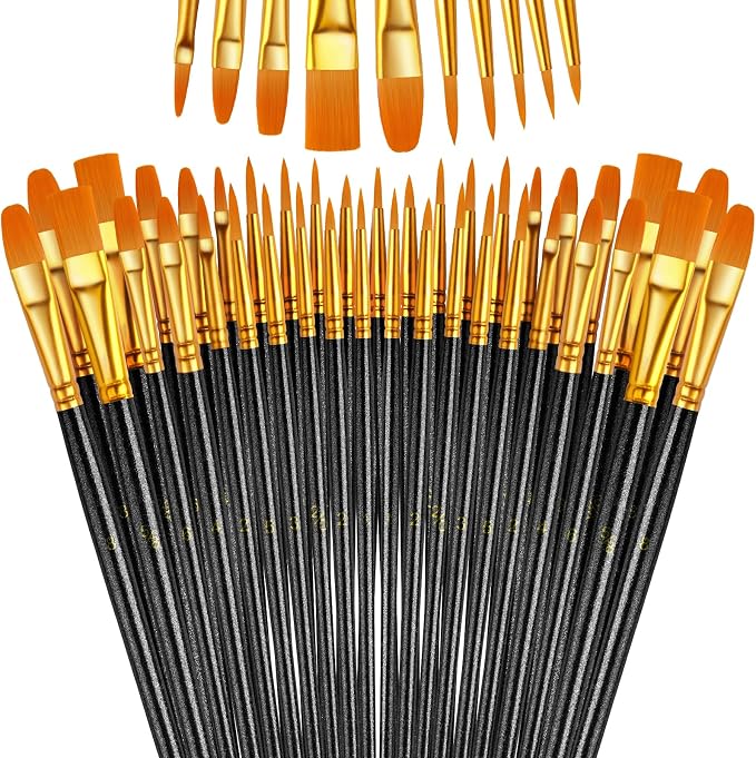 Paint Brushes Set, 5 Pack 50 Pcs Round-Pointed Tip Paintbrushes Nylon Hair by LIDCOM