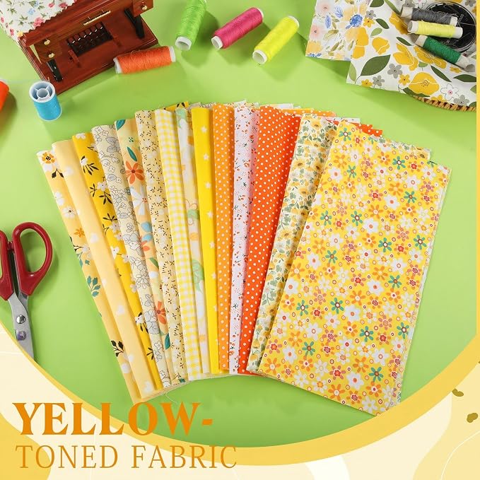HunnmingRe 20 Pcs 10''x10'' Yellow Flower Quilting Fabric Square Spring Floral - Image 6