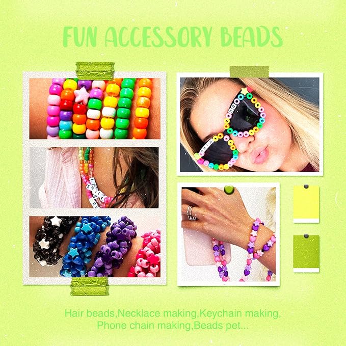 1000+PCS Assorted Pony Beads for Bracelets, 9mm Acrylic Rave Kandi Bead Bulk - Image 8