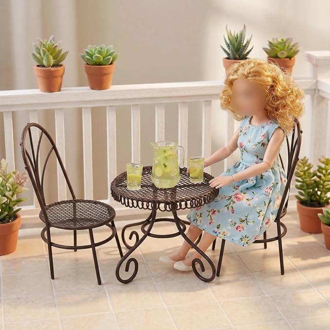 6 PCS Dollhouse Miniature Bistro Table & Chairs Set - Image 8