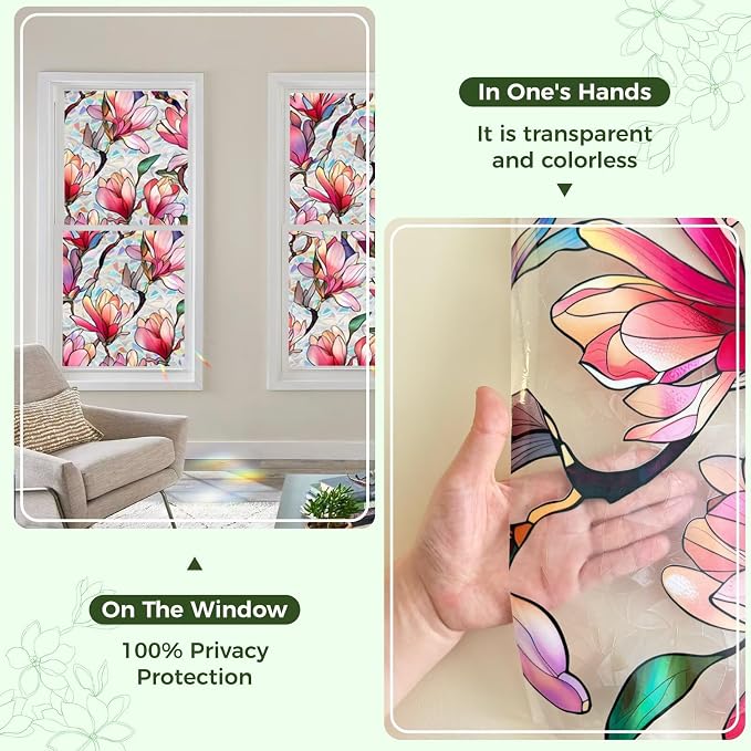 Purple Flower Stained Glass Window Film, Rainbow Floral Static Cling Privacy - Image 8