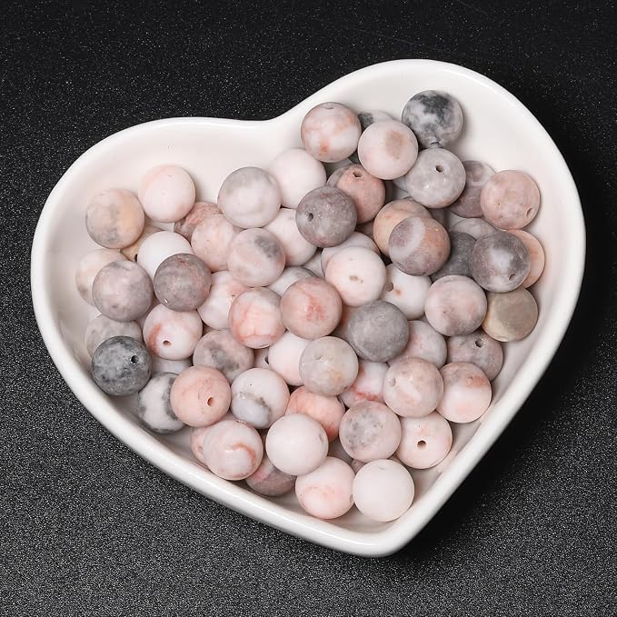 36pcs Natural Matte Pink Zebra Gemstone Beads,10mm Frosted Round Loose Stone - Image 8