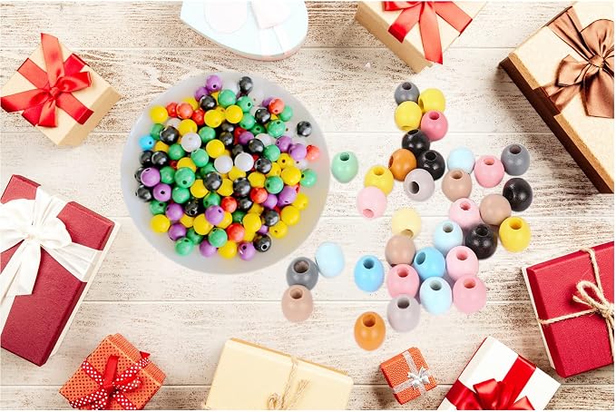 300Pcs Purple Wooden Beads for Garlands, Round Wood Loose Beads - 14mm - Image 6