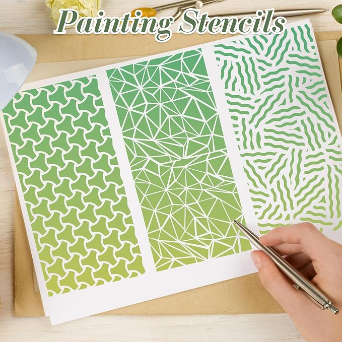 Geometric Texture Stencils for Crafts Reusable 16Pcs Stencils | DIY Art - Image 6