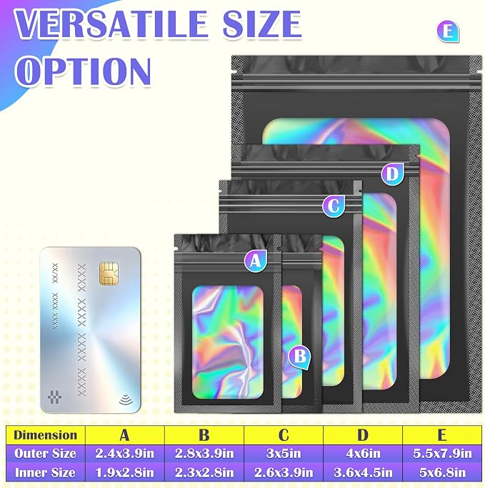 JETMORE 100 PCS Black Smell Proof Bag, Mylar Bags, Holographic Bags - Image 6