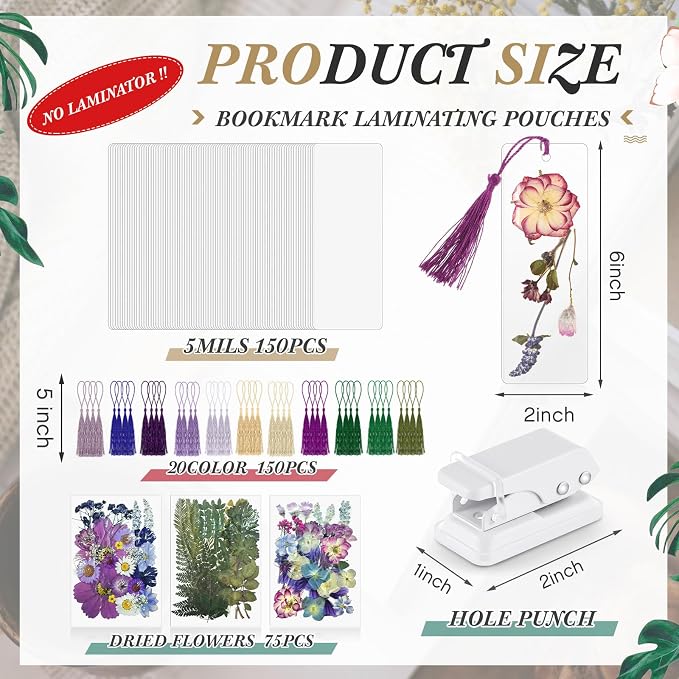 Fuyoooo 376 Pcs Pressed Flowers Bookmark Making Kit, DIY Bookmark Laminating - Image 7
