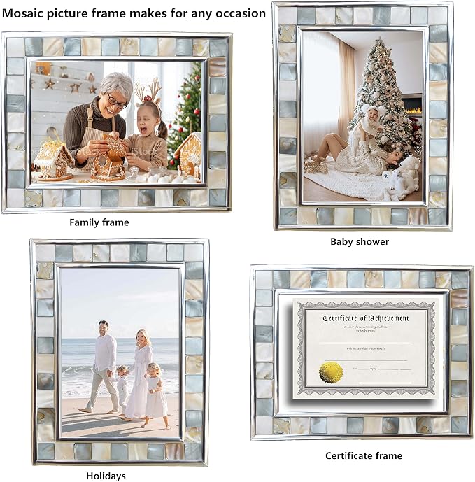Silver Plate Picture Frame 5x7 Mother of Pearl 5 by 7 Photo Frame Mosaic Glass - Image 9