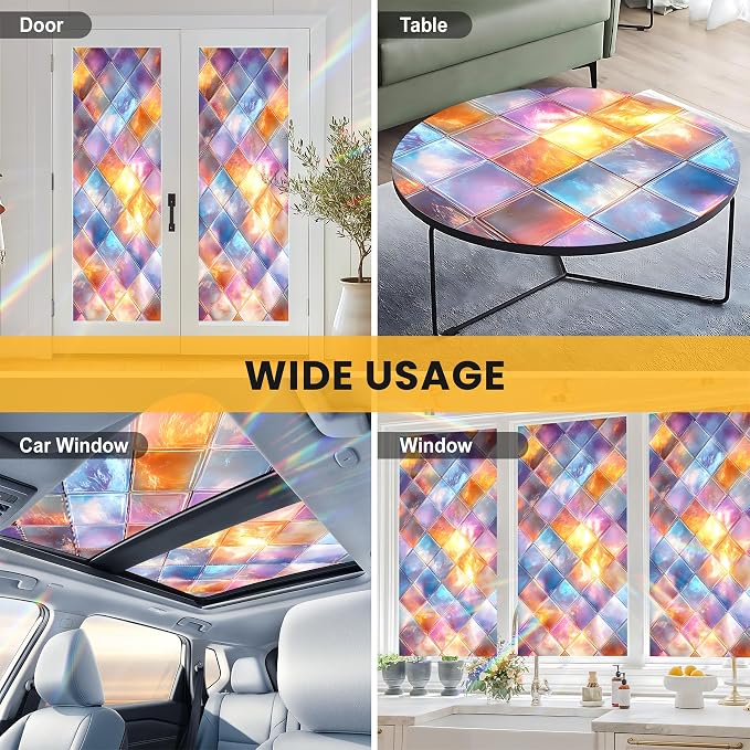 Stained Glass Window Privacy Film: Non-Adhesive Sun and Landscape Mosaic Design - Image 8