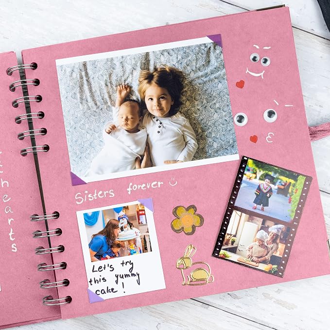 Bstorify Square Scrapbook Photo Albums 8 x 8 Inch Pink Thick Paper, Metal - Image 7