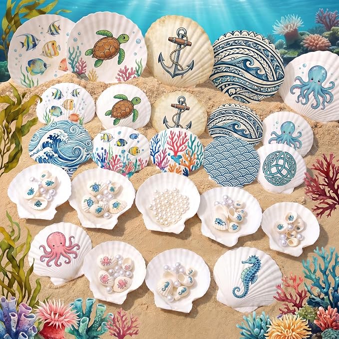 JSPYFITS 12PCS Large Natural Scallop Shells, DIY Painting, Baking and Beach - Image 9