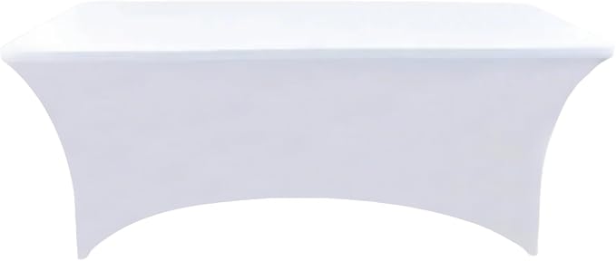 6-Pack 8ft White Spandex Table Covers - Image 7